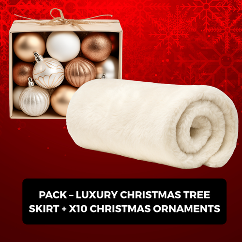 PACK – LUXURY CHRISTMAS TREE SKIRT + X10 CHRISTMAS ORNAMENTS